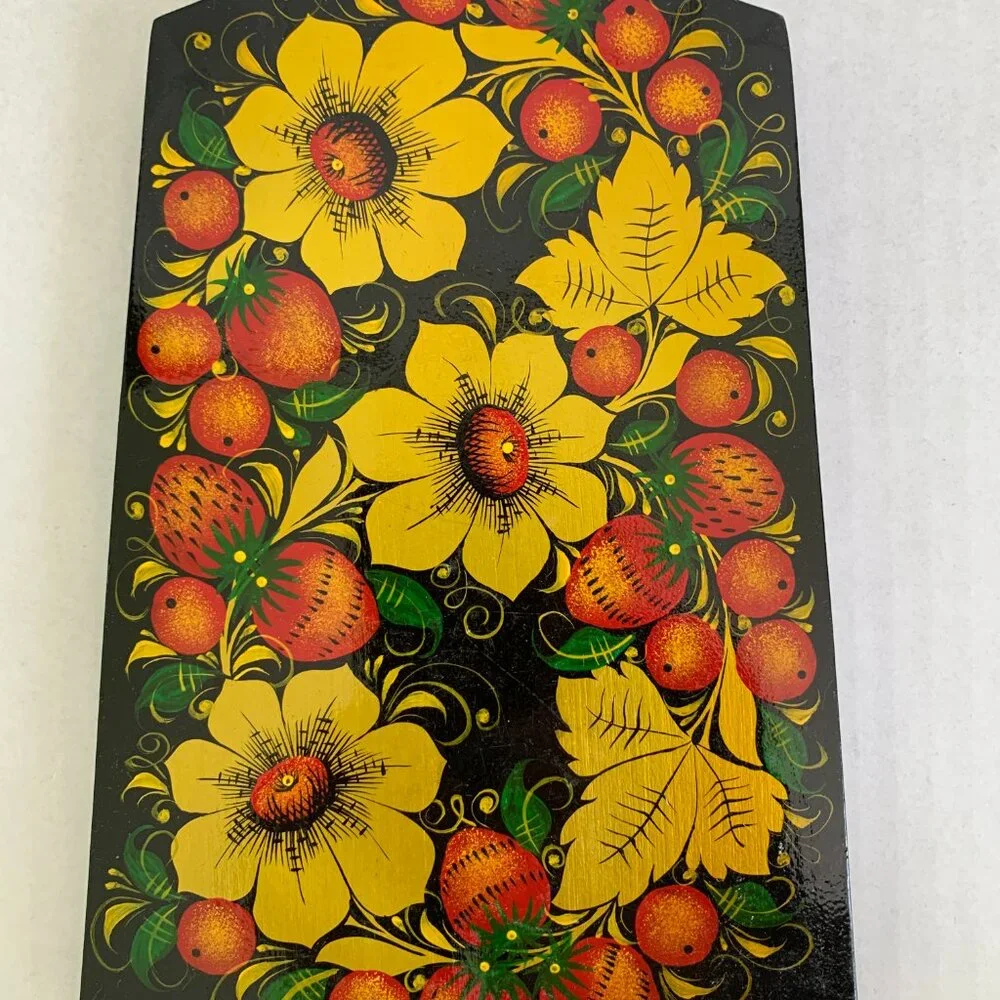 Wooden cutting board Russian long-handled spoon folk style painting Khokhloma